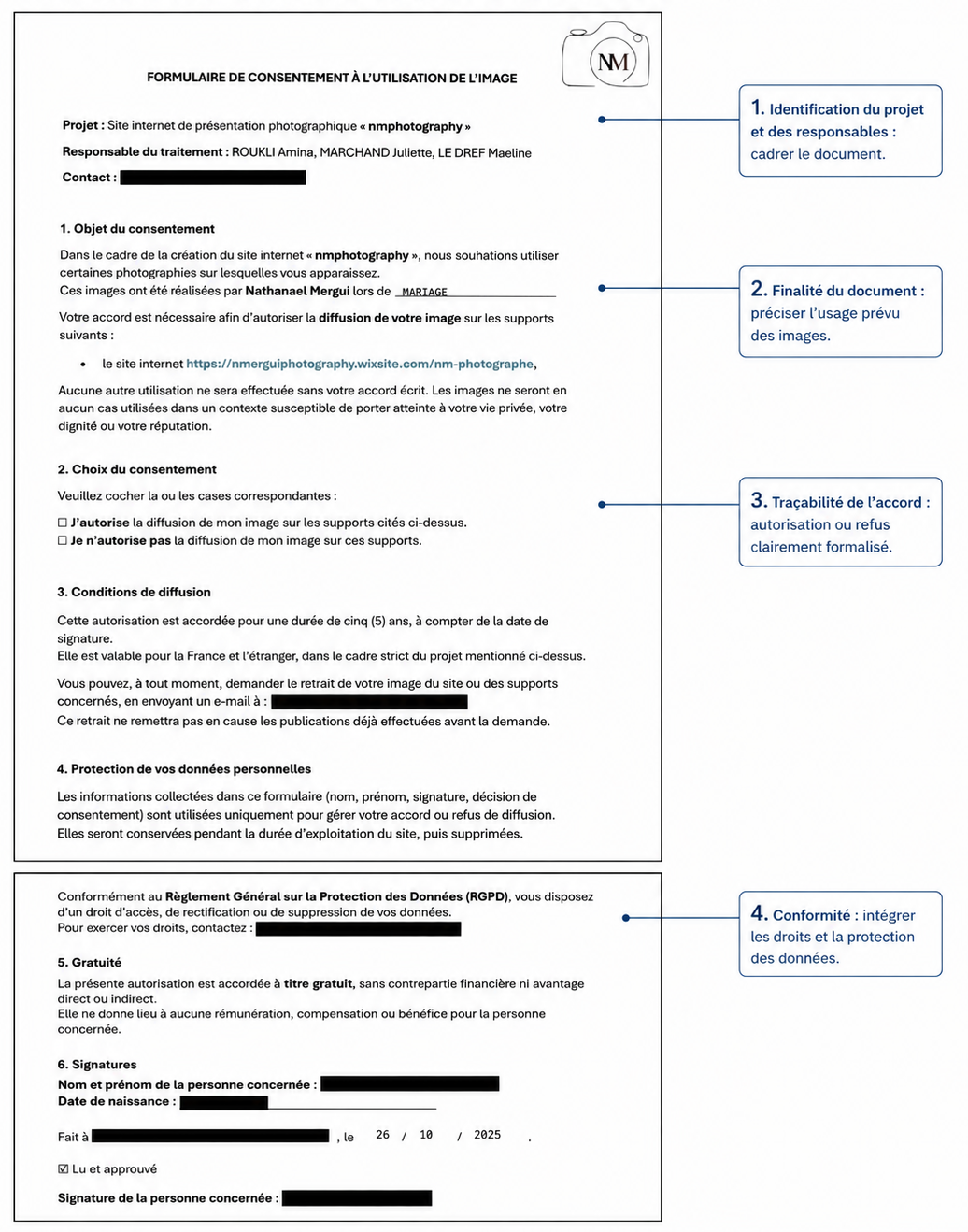 Formulaire de consentement à l'utilisation de l'image — Amina Roukli