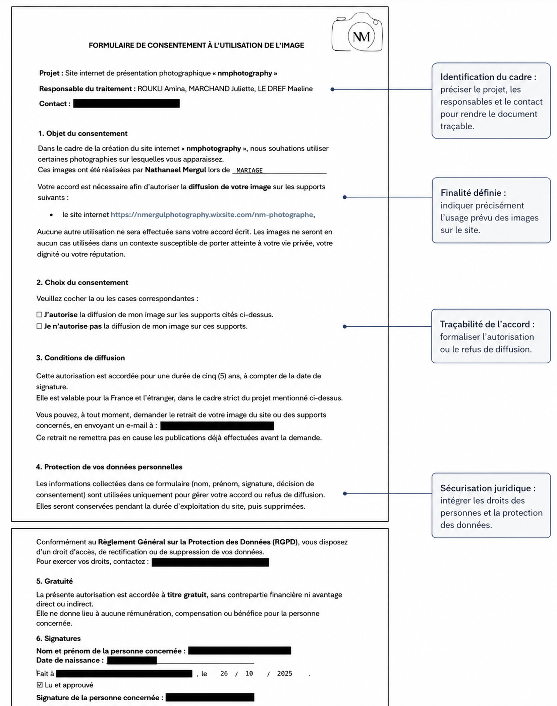 Trace 2 Produire — formulaire de consentement à l'utilisation de l'image